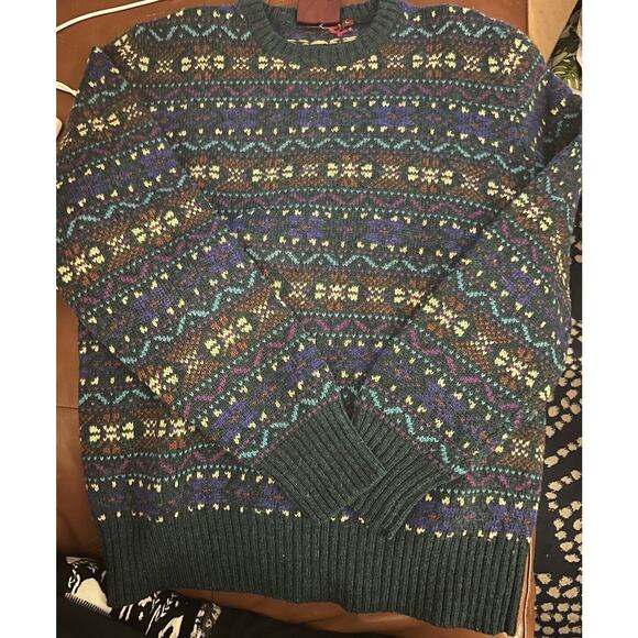 VTG Chaps Ralph Lauren Green Fair Printed Shetland Wool Western Preppy Large - Picture 1 of 3